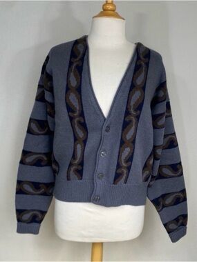 Perry Ellis Men's Gray 100% Lambs Wool Button Thick Cardigan Size Small Western
